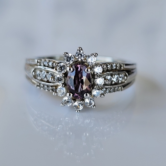 Tanzanian Spinel & White Zircon Ring Platinum/925 Sz 7 NEW! - Picture 8 of 8